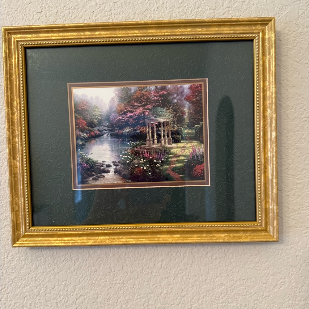 Thomas Kinkade Art Print with Gold Frame and Green Accents - Picture 2 of 3